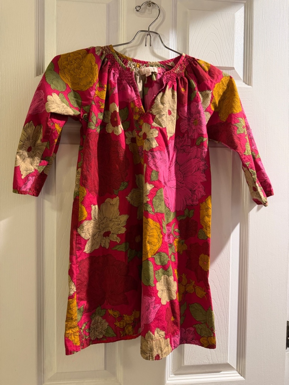 Pink Chicken Girls' Fuchsia Floral Cotton Dress with Yellow & Cream Accents